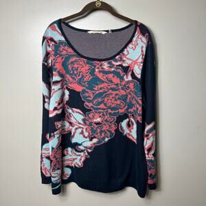 Soft Surroundings Size XL Seeds of Spring Floral Sweater Pink Navy Boho Scoop